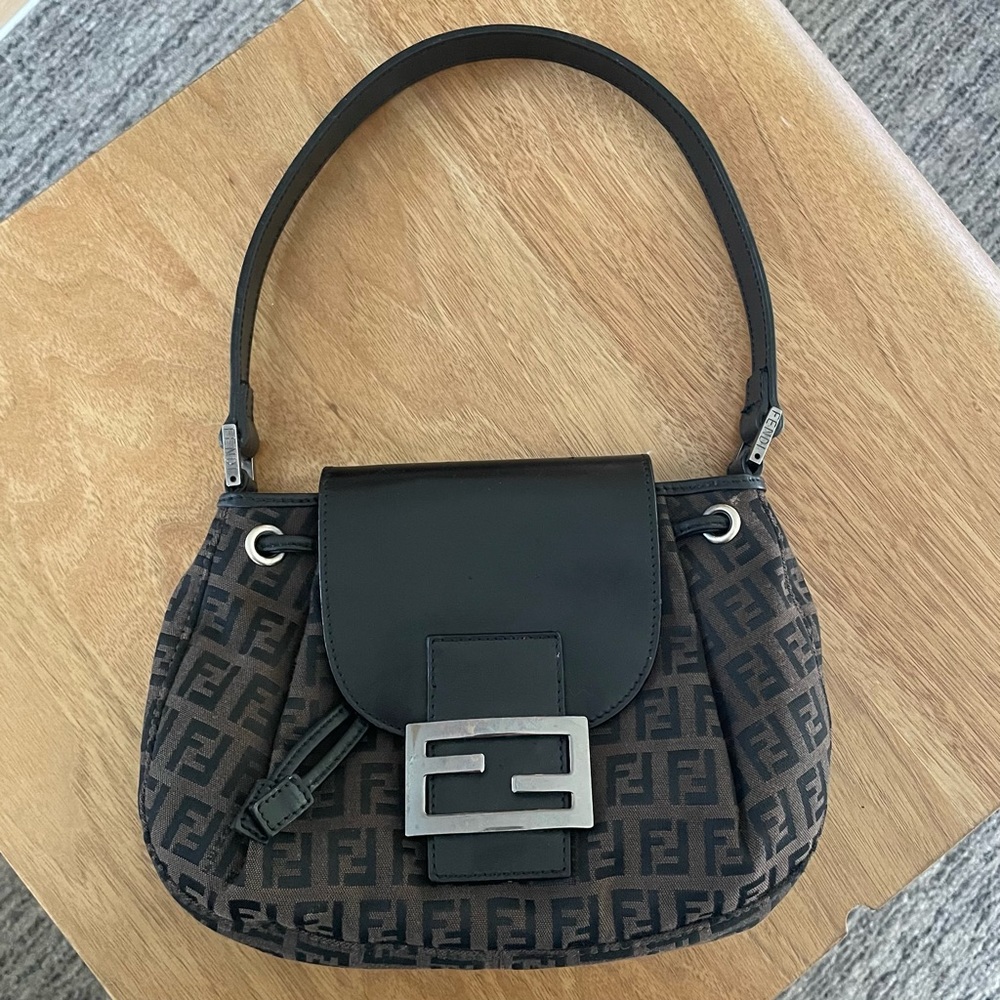 Fendi Vintage Small Zucca Baguette Flap Shoulder Bag